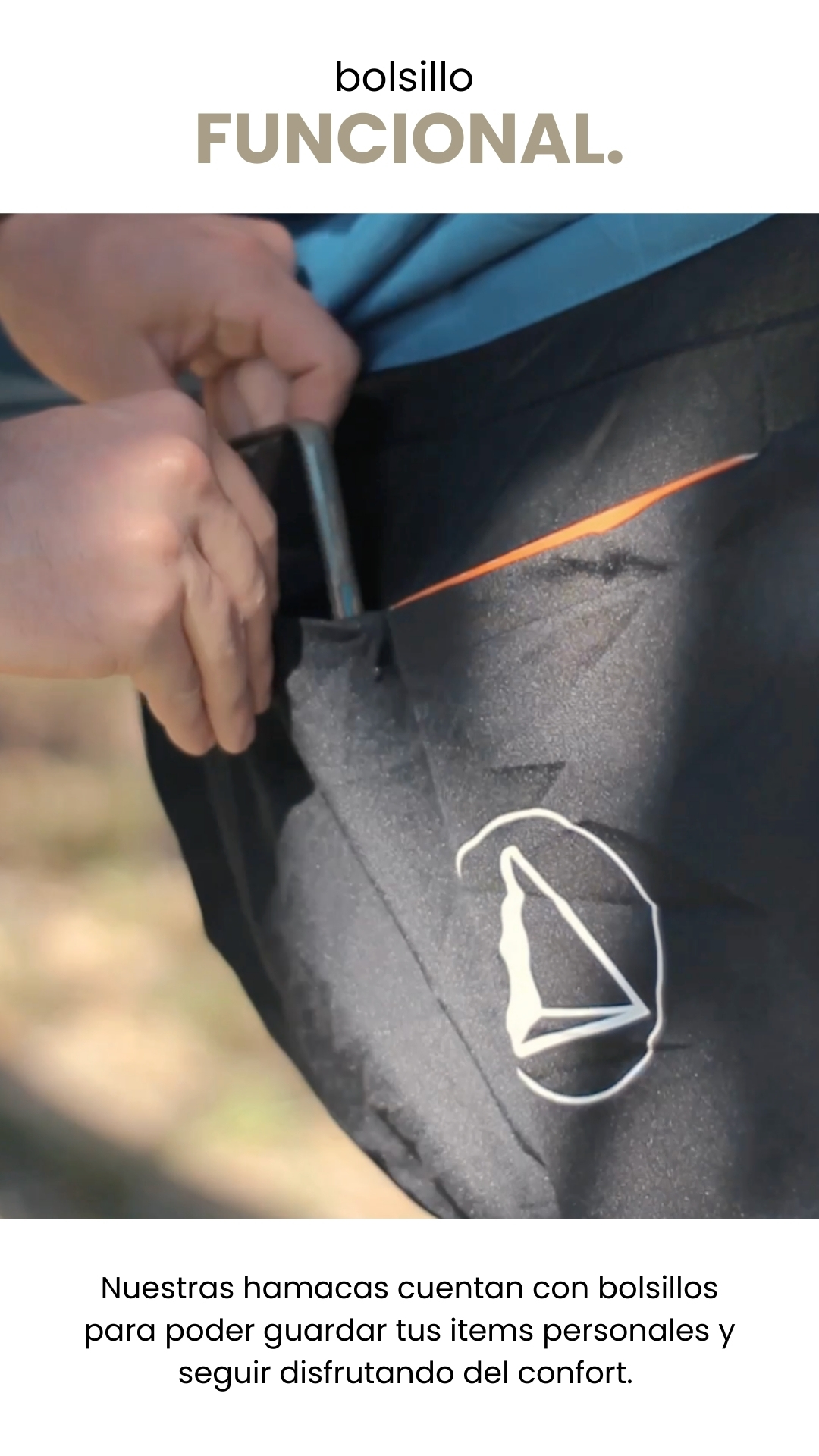 bolsillo  FUNCIONAL. Nuestras hamacas cuentan con bolsillos  para poder guardar tus items personales y seguir disfrutando del confort.